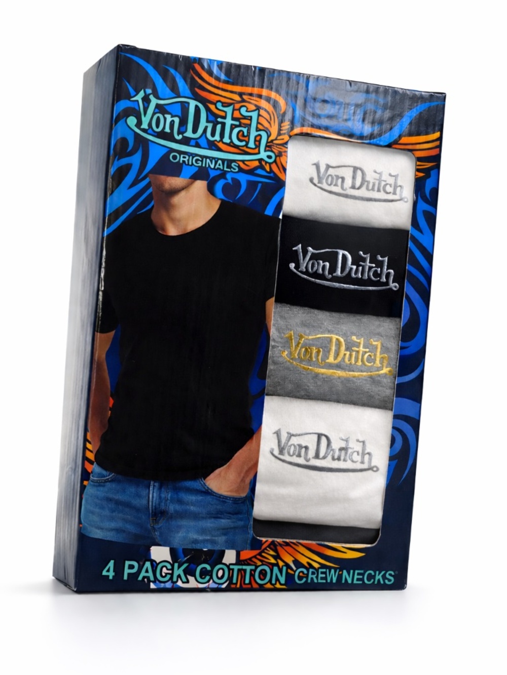 Von Dutch 4 Pack Crew Neck T Shirts Mens Cotton Logo White Size M NIB